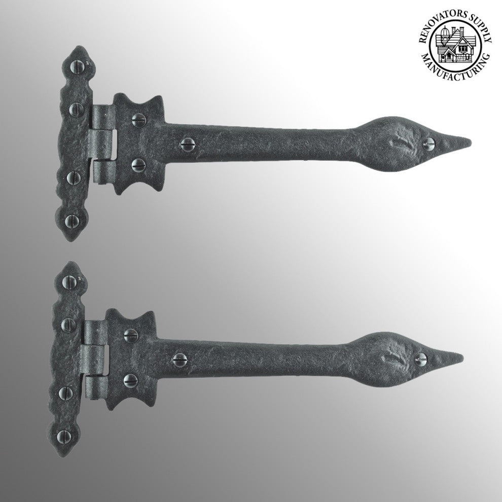2 Pcs Black Door Strap Hinge 9" L Wrought Iron Spear Tip Renovators Supply