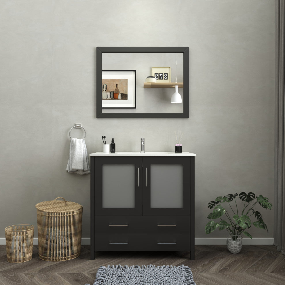 Vanity Art Vanity Set With Ceramic Top, 36", Espresso, Led Sensor-Switch Mirror