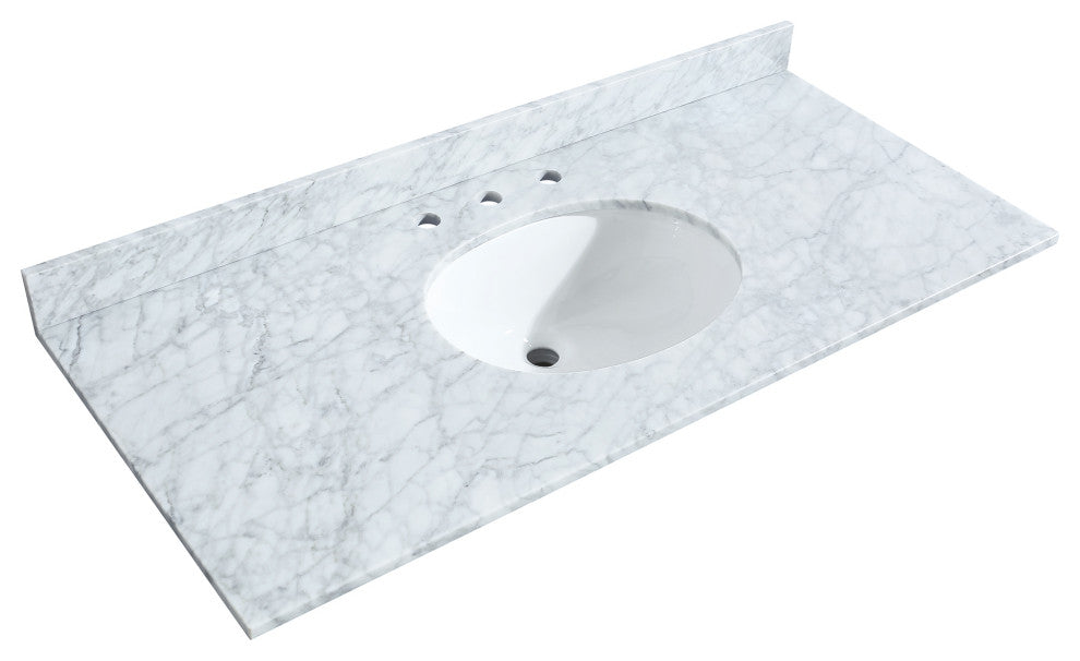 48" Single Bath Vanity, White, White Carrara Countertop, Sink, Gold Trim