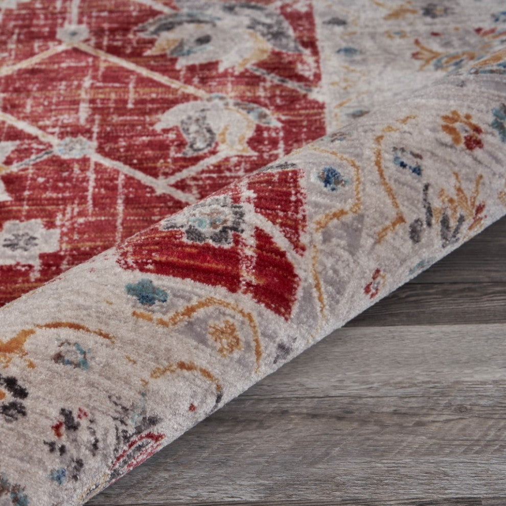 10" x 13" Red Distressed Border Area Rug