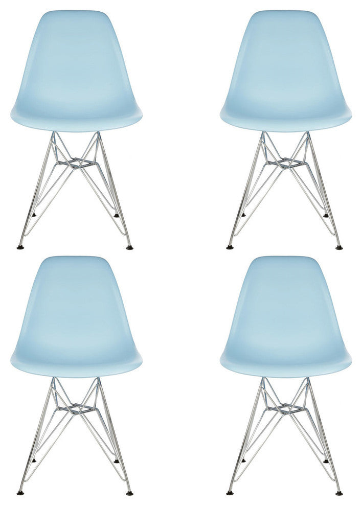 Set of 4 DSR Light Blue Mid Century Modern Dining Shell Chair, Steel Eiffel Le