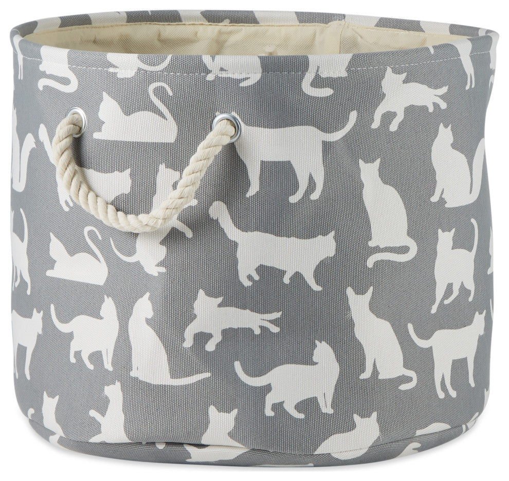 Polyester Pet Bin Cats Meow Gray Round Small 9x12x12