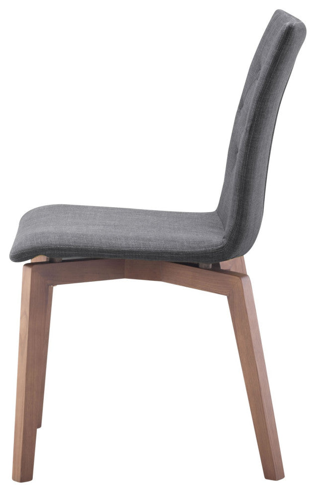 Dining Chair, Set of 2, Fabric, Wood, Gray, Brown, Bar Kitchen Cafe Bistro