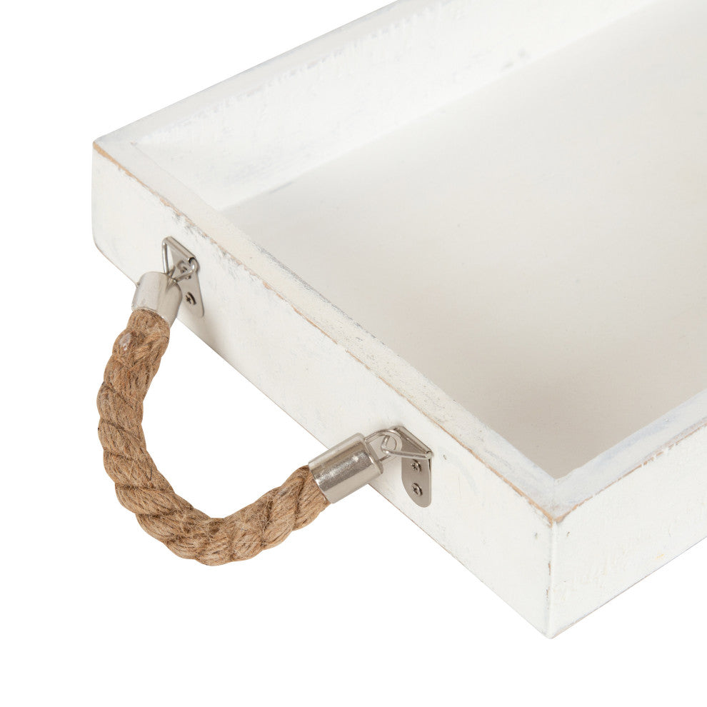 Bayville Wooden Decorative Tray, White, 10"x24"