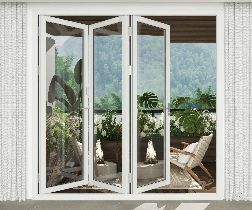 Aluminum folding patio doors 108"x96", white color. low e glass R-L30
