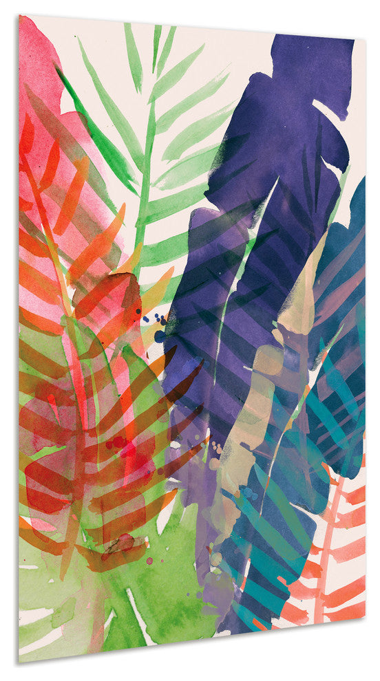"Electric Palms" Colorful Wall Art Frameless Free Floating Tempered Glass 48x32