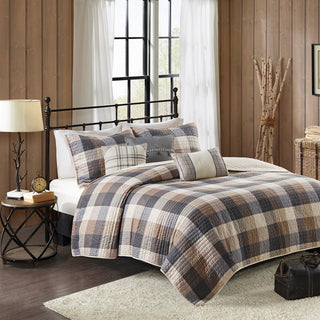 Madison Park Ridge 6 Piece Printed Herringbone Quilt Set With Throw Pillows