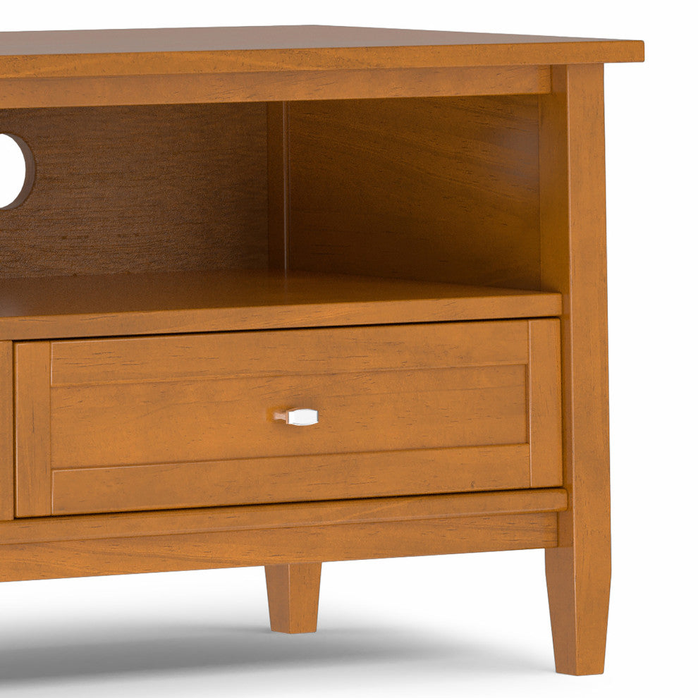 Warm Shaker SOLID WOOD 72" Low TV Media Stand For TVs up to 80", Light Golden Brown