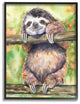 Sloth Animal Green Orange Watercolor Painting, 11"x14"