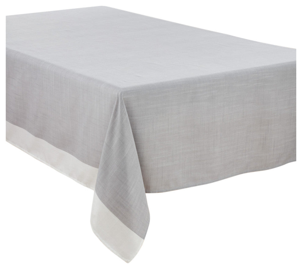 Banded Border Design Polyester Tablecloth, Gray, 67"x104"