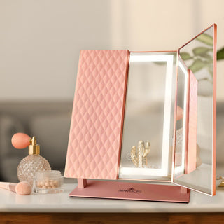 Luxury Trifold LED Tri Tone Makeup Mirror, Rose Gold