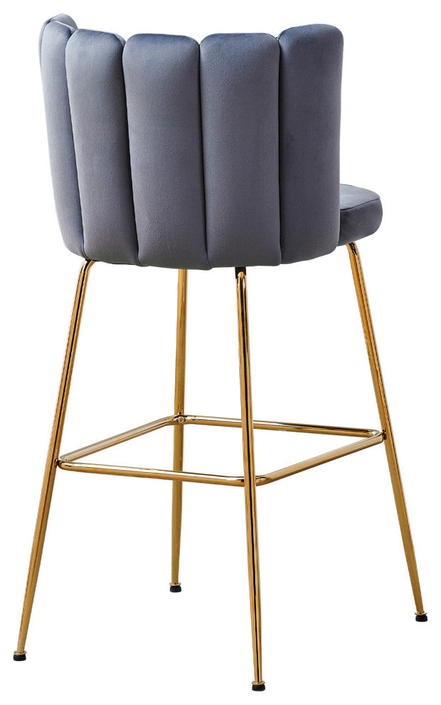 Nolan Contemporary 30" Bar Stool, Set of 2, Grey Velvet