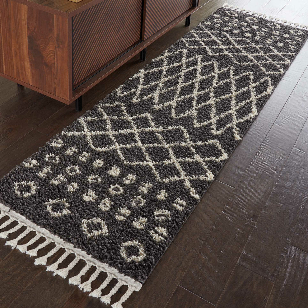 Nourison Marrakesh Shag MRK02 8' Runner Charcoal Rug