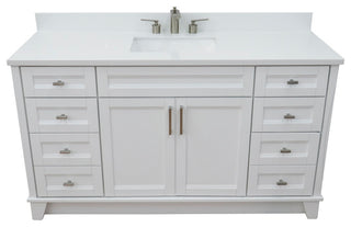61" Single Sink Vanity, White Finish And Engineered Stone Top And Rectangle Sink