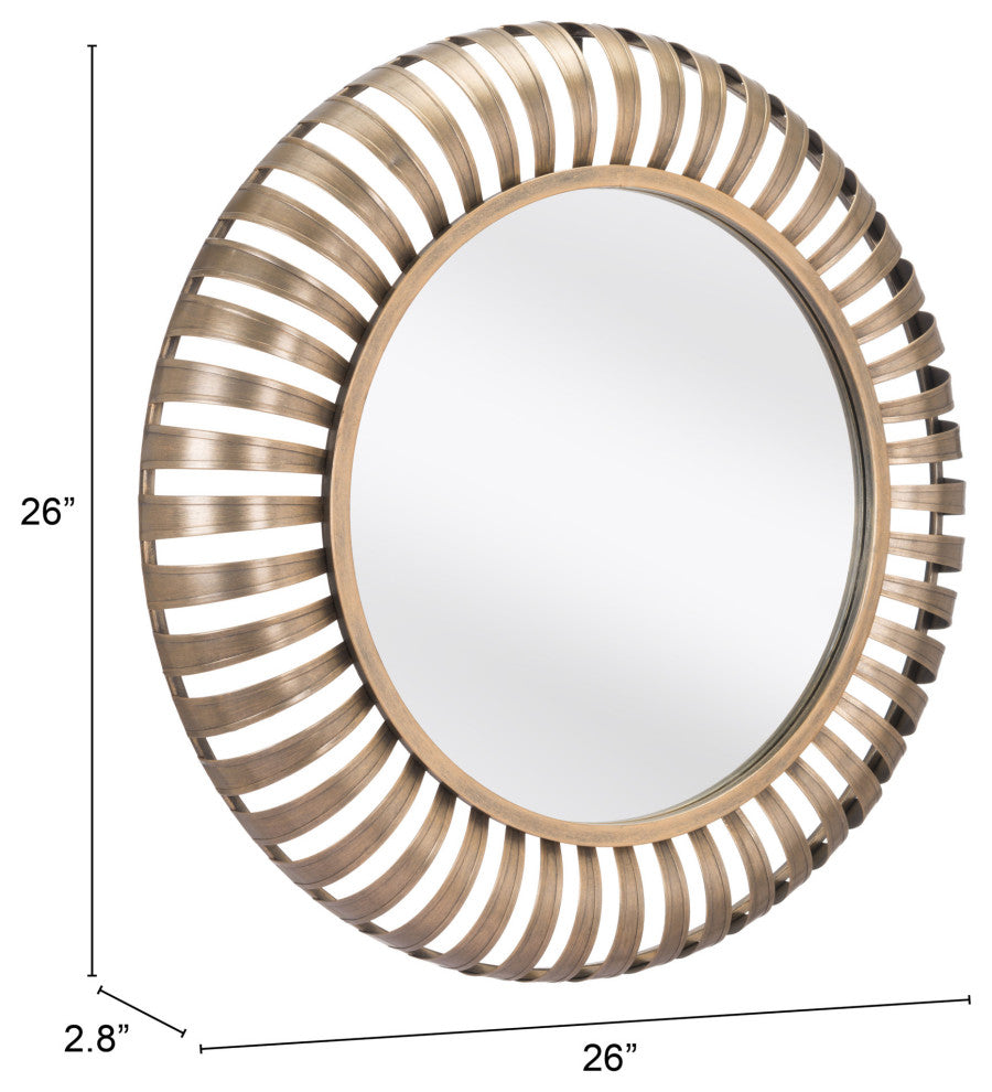 Frame Wall Mirror, Round, Glass, Steel Metal, Gold, Bedroom Living