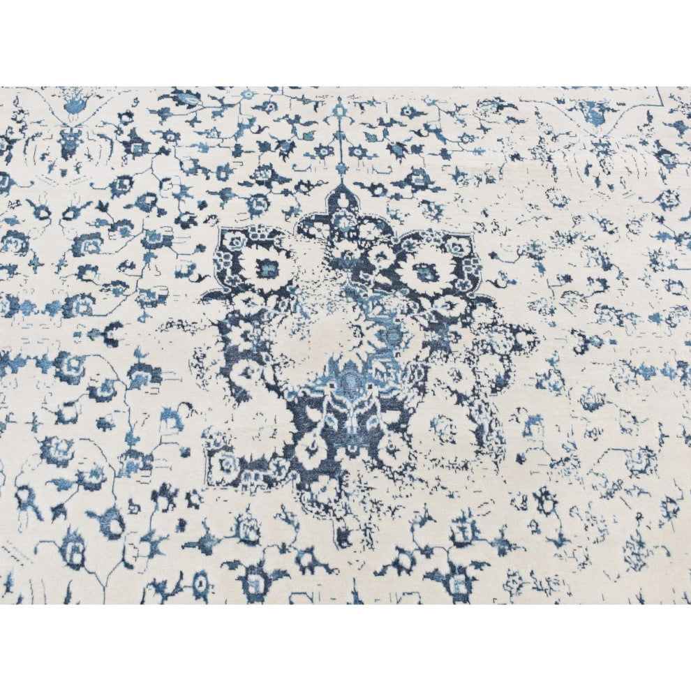 Ivory Modern Broken Design Kashan Wool and Silk Hand Knotted Rug 9'x12'1"
