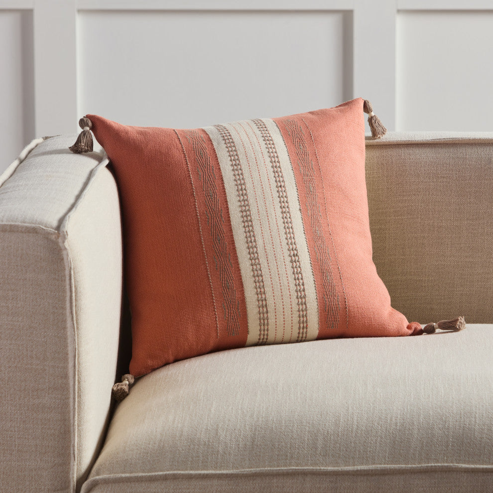 Jaipur Living Maikham Tribal Coral/Cream Poly Fill Pillow 18" Square
