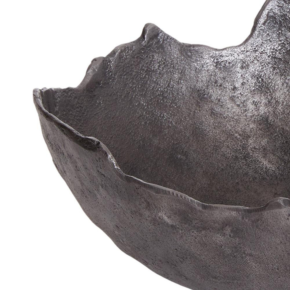 Large 16 in Free Form Dark Gray Decorative Bowl Organic Shape Modern Metal Round