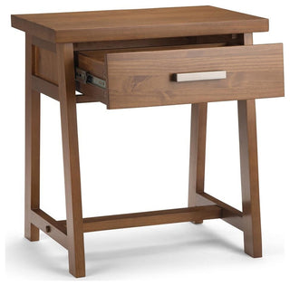 Wood 24 Inch Wide Bedside Nightstand Table In Medium Saddle Brown