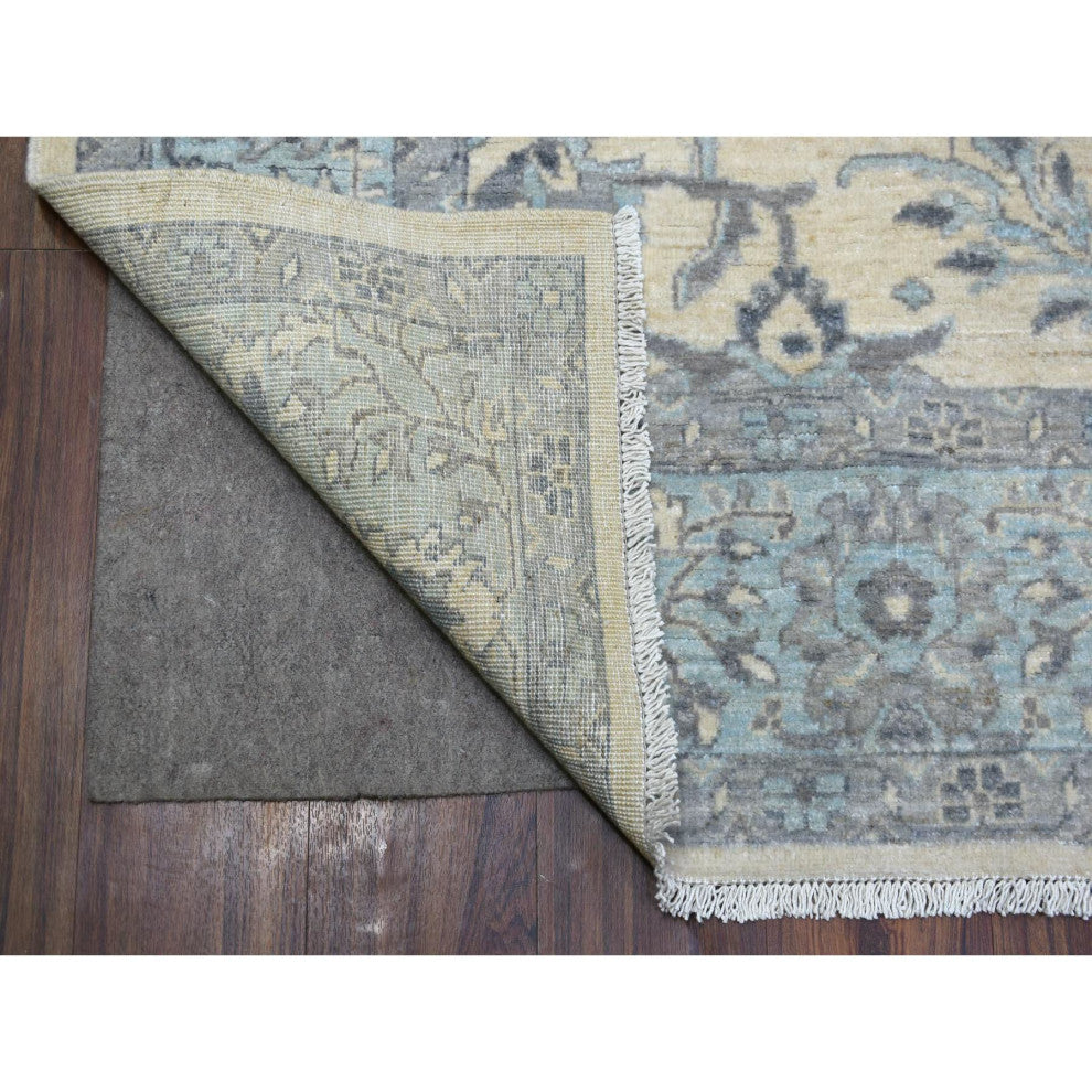 Ivory, Pure Wool Natural Dyes Hand Knotted, Fine Peshawar Rug, 6'2" x 8'9"