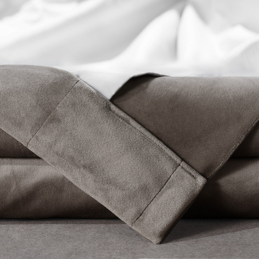 Signature Plush Velvet Blackout Curtain Single Panel, Library Taupe, 50"w X 108"l