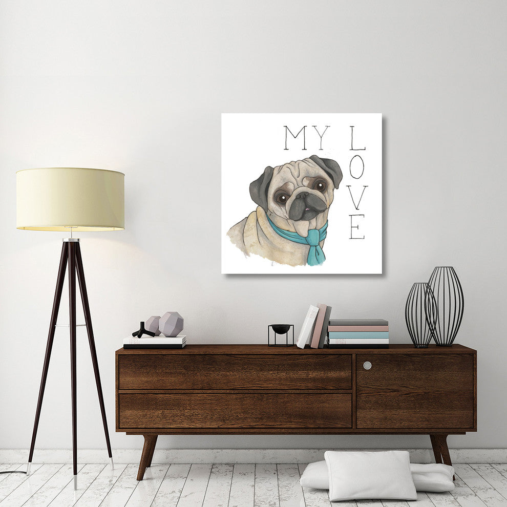 "Puppy Love Pug Color" Digital Paper Print by Elyse DeNeige, 38"x38"