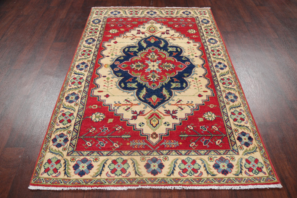 Oriental Kazak Traditional Handmade Pakistani Area Rug, Beige, 5'11"x4'1