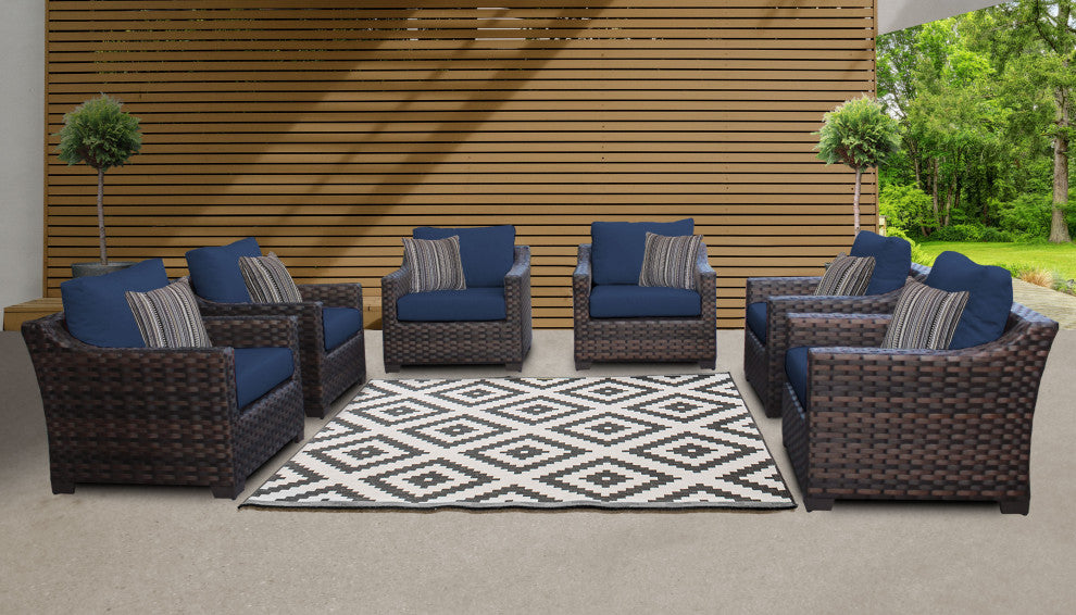 kathy ireland River Brook 6 Piece Wicker Patio Furniture Set, Midnight