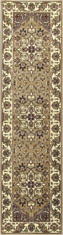 HomeRoots 7' Octagon Beige or Ivory Floral Medallion Bordered Indoor Area Rug