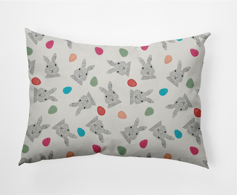 Bunnies and Eggs Easter Decorative Lumbar Pillow, Whisper White, 14x20"