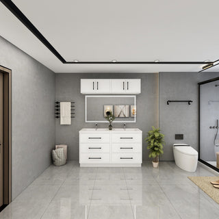 Victoria 60" Double Sink Solid Wood Vanity, Overhead Cabinet, Glossy White