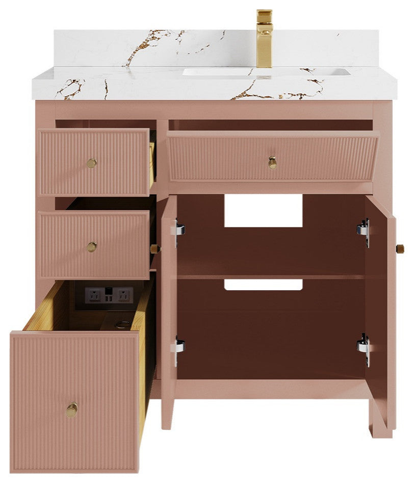 Sonoma 36" Right Offset Reeded Bath Vanity in Warm Terracotta, 2"  Viola Brown