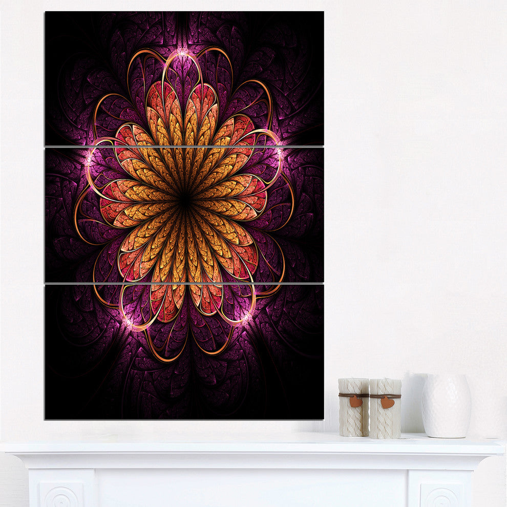 "Glittering Gold Purple Fractal Flower" Metal Wall Art, 3 Panels, 28"x36"