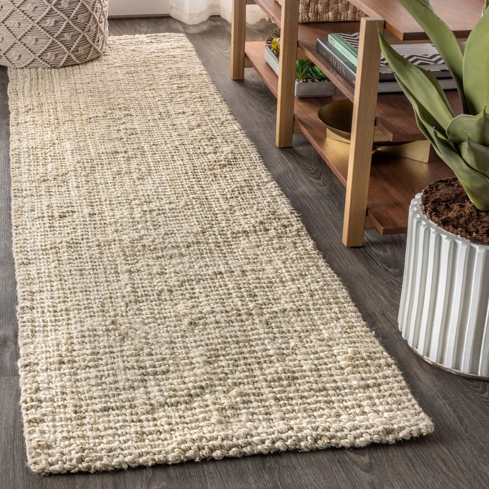 Pata Hand Woven Chunky Jute Light Ivory 2'x16' Runner Rug