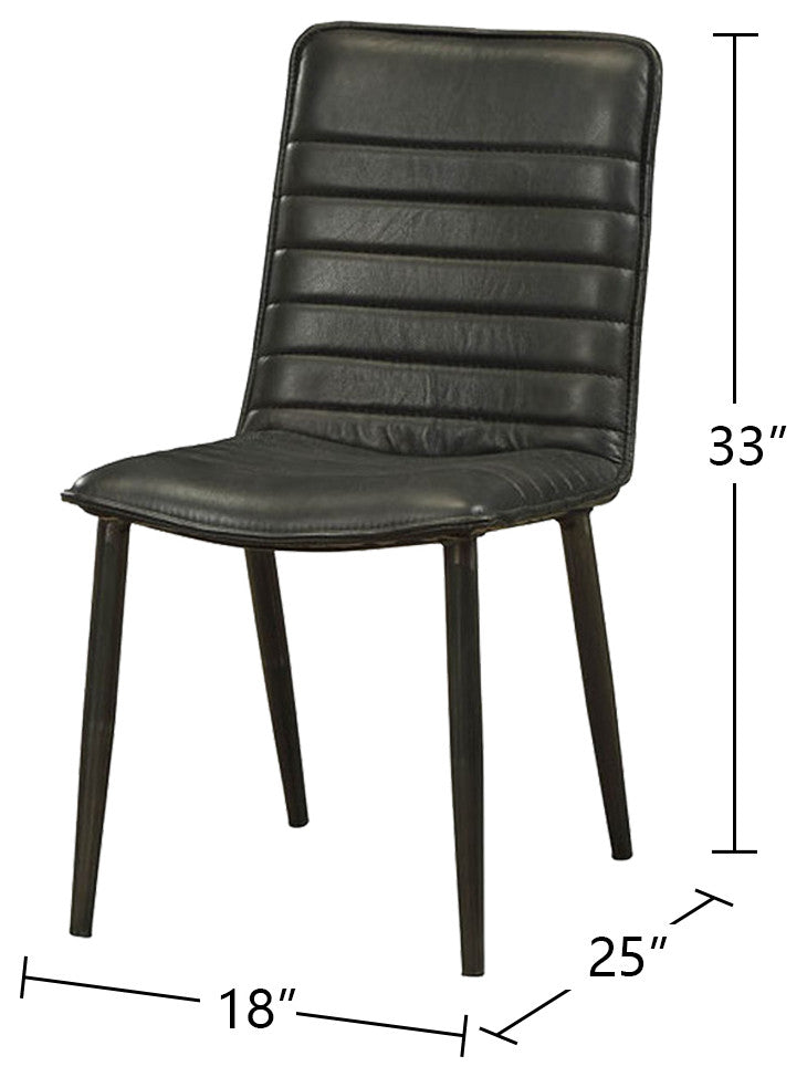 Set of 2 Top Grain Leather Side Chair, Antique Black Finish