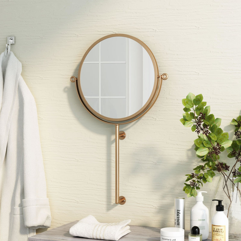 Frame Wall Mirror, Round, Glass, Steel Metal, Gold, Bedroom Living