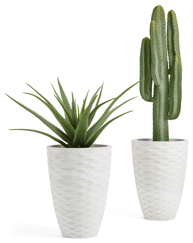 Evironmental Oversized Faux Porcelain Polyresin Diamond Planter, Set of 2