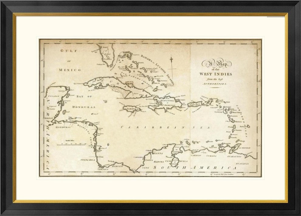 "Map of the West Indies, 1794" Framed Digital Print by Jedidiah Morse, 40x29"