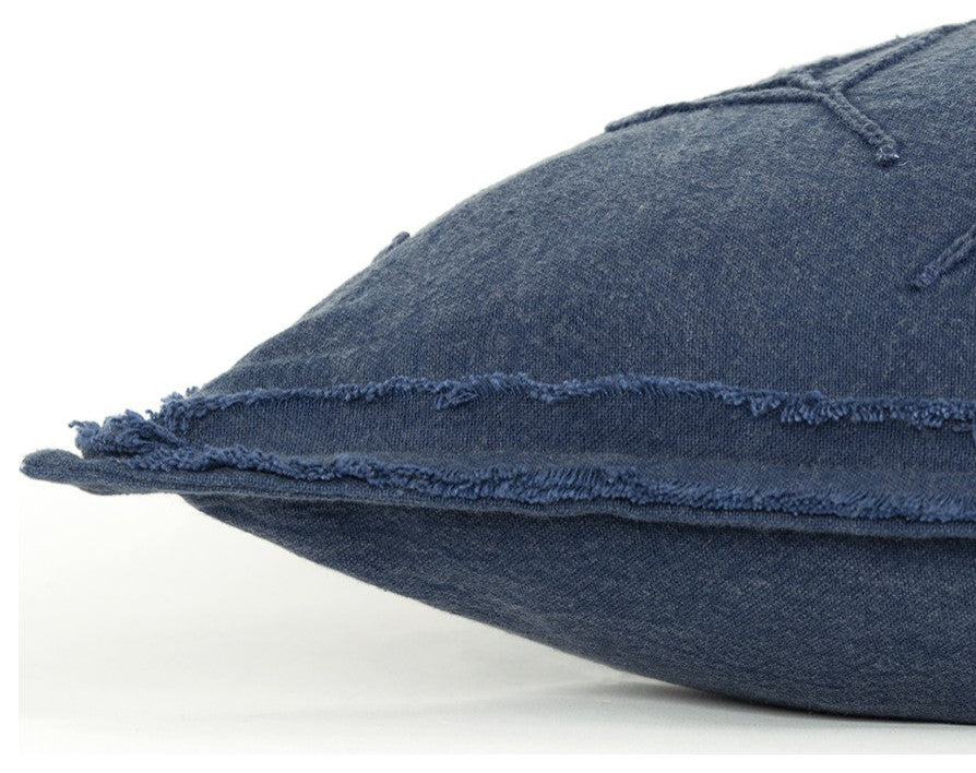 Navy Botanical Pattern Embroidered Lumbar Pillow