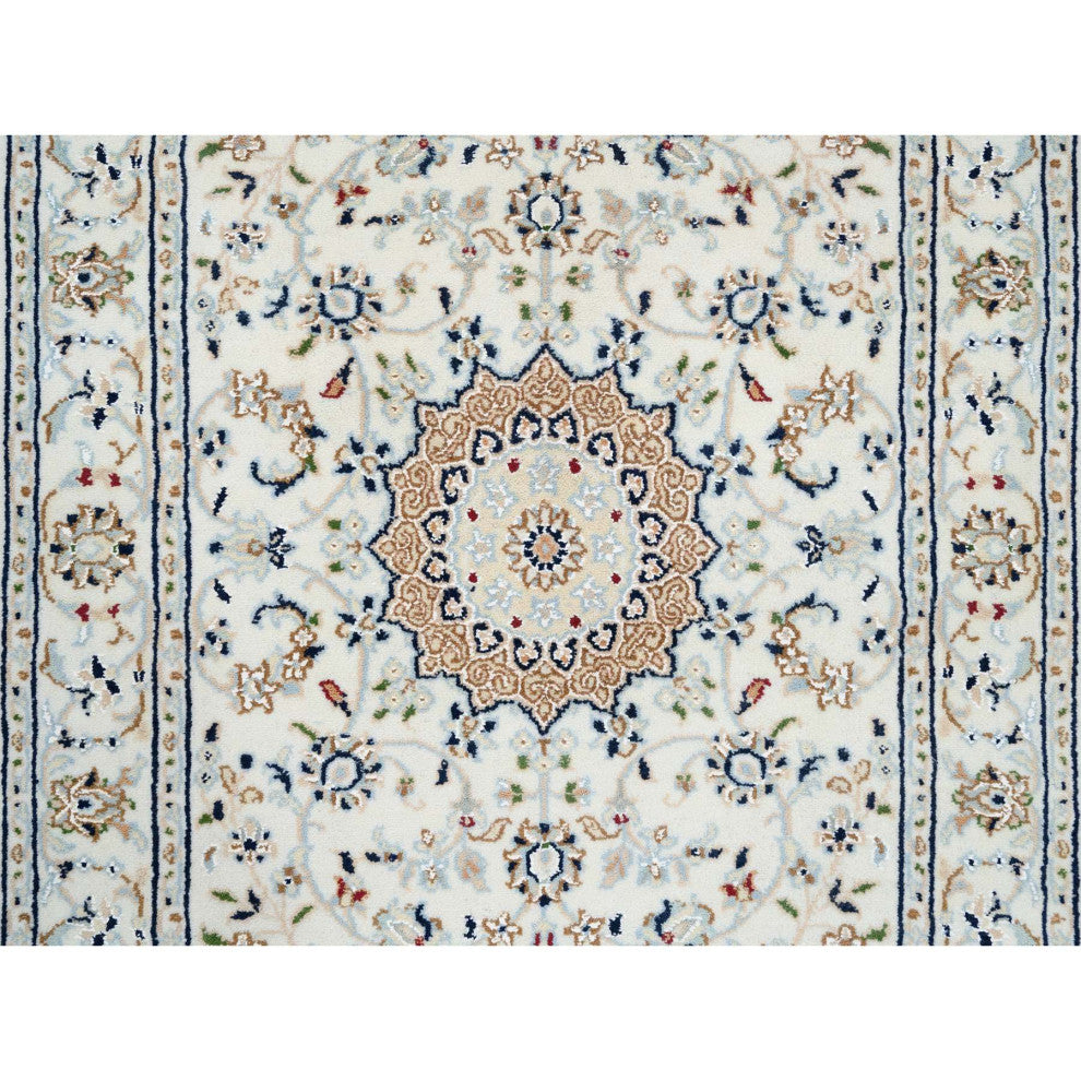 Ivory, Nain, 250 KPSI Wool and Silk Hand Knotted Runner Rug, 2'8" x 13'3"