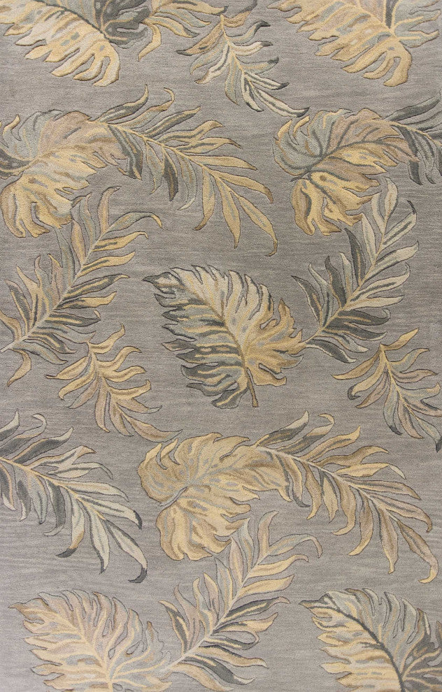 HomeRoots 8'x11' Grey Hand Tufted Tropical Palms Indoor Area Rug