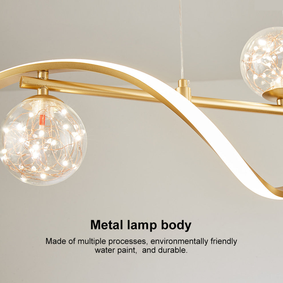 4-Light Linear Kitchen Island Lighting in Gold with Glass Globe Shade Dimmable