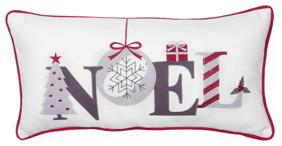 Noel Embroidered Christmas Pillow, 10"x20"