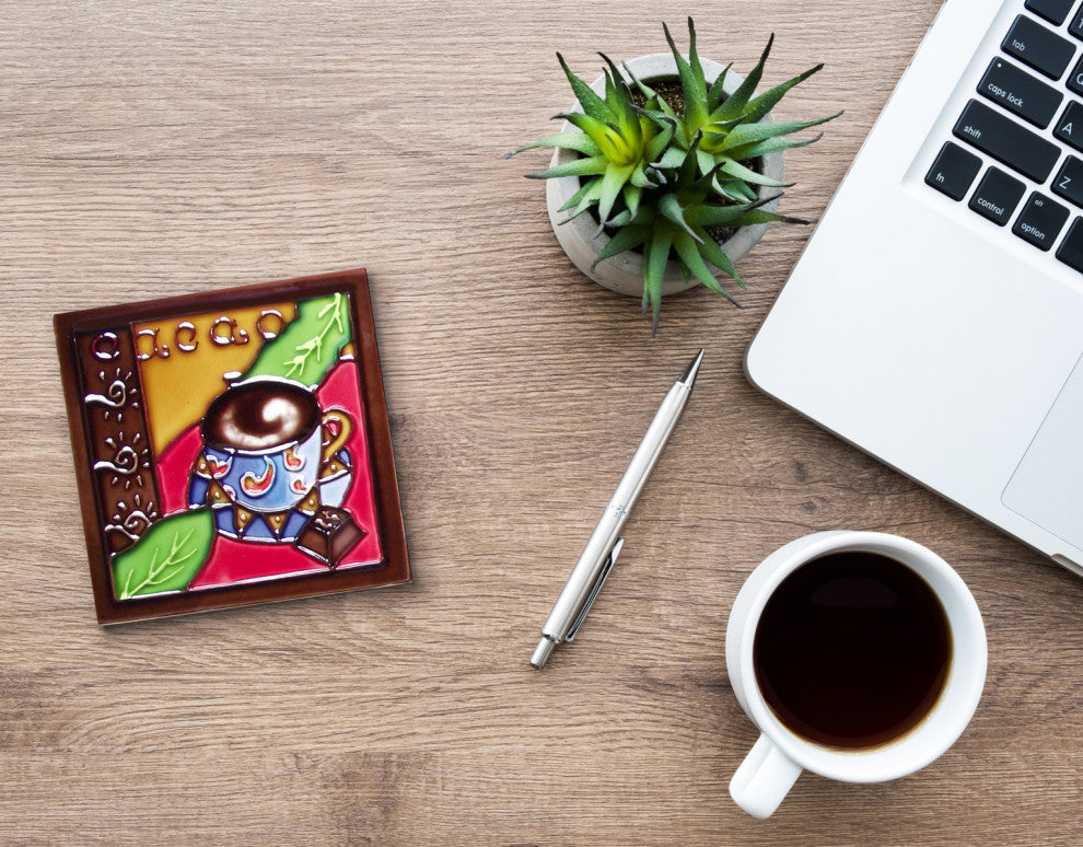 4X4" Cacao Dark Coffee Art Tile Ceramic Drink Holder Coaster