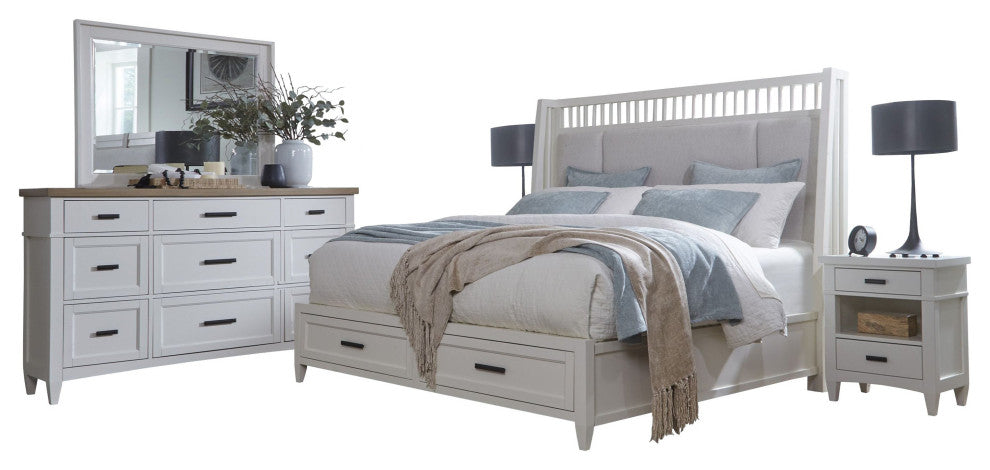 Queen Shelter Bed 2 Nightstands and Dresser With Mirror, Queen