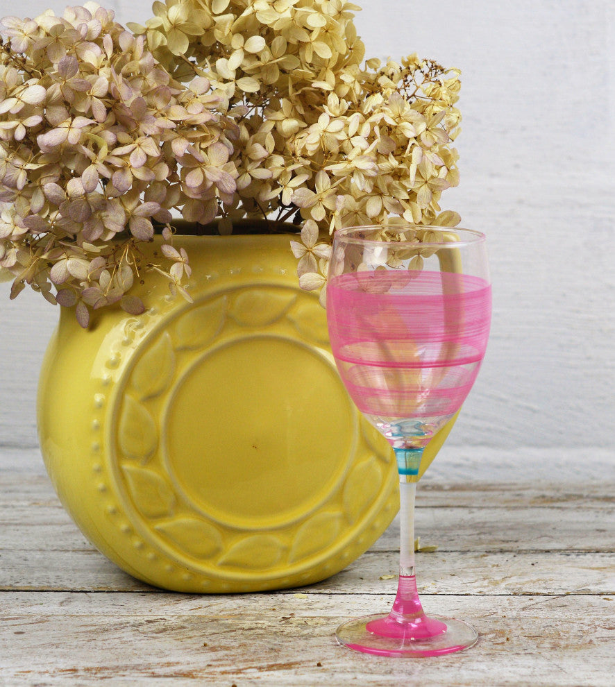 Retro Stripe Pink Wine Glasses, Set of 2
