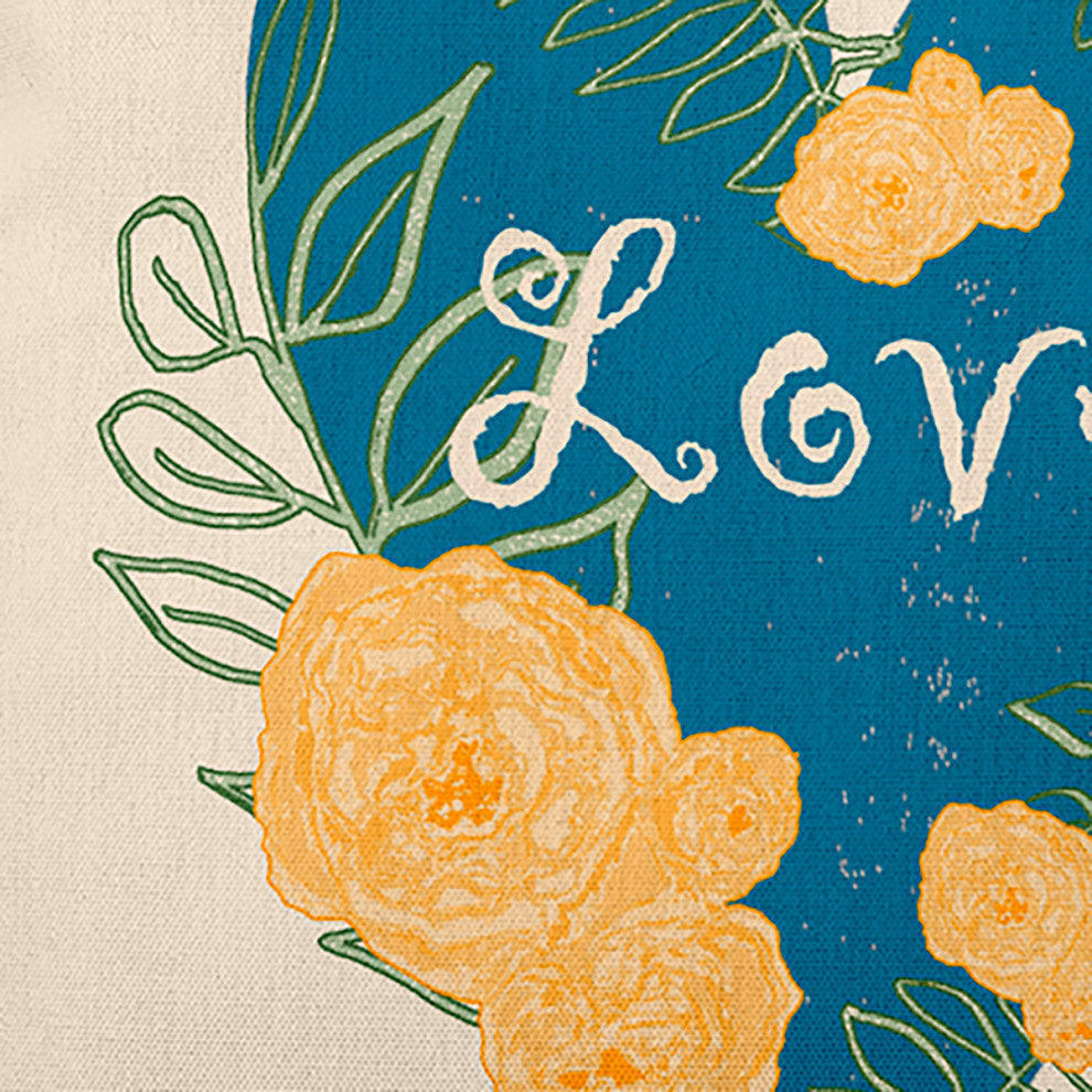 Love And Roses Decorative Throw Pillow, Teal, 14"x20"