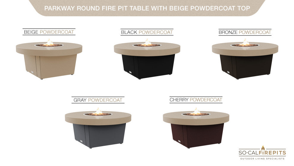 Circular Fire Pit Table, 48", Propane, Beige Powdercoat Top, Black