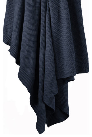 Cotton Knit Blanket, Full/Queen, Navy, 1 Piece
