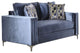 Microfiber And Wooden Love Seat with Bench Style Cushion Design, Satin Blue, L